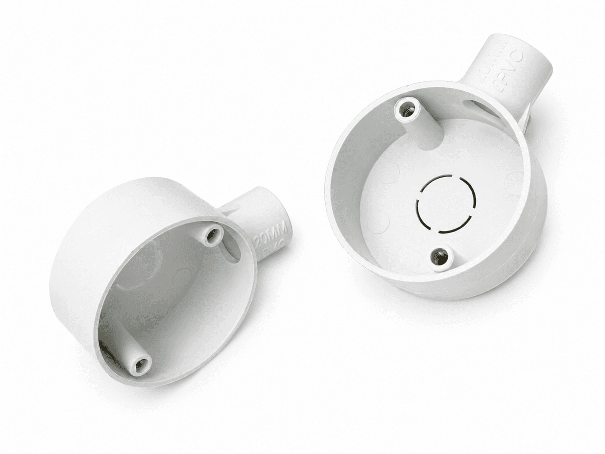 CONDUIT BOX 20MM PVC END BOX RND +LID 1WAY